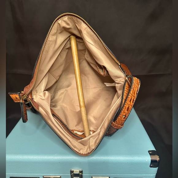 Elegant Brown Faux Ostrich Leather Crossbody With Tassels - Picture 6 of 8